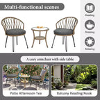 JVNOXK - Set Relax da Esterno, 2 Poltrone Singole in Rattan con Tavolino Rotondo in Vetro, Perfettamente Adatto per Patii, Balconi e Cortili