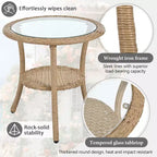JVNOXK - Set Relax da Esterno, 2 Poltrone Singole in Rattan con Tavolino Rotondo in Vetro, Perfettamente Adatto per Patii, Balconi e Cortili