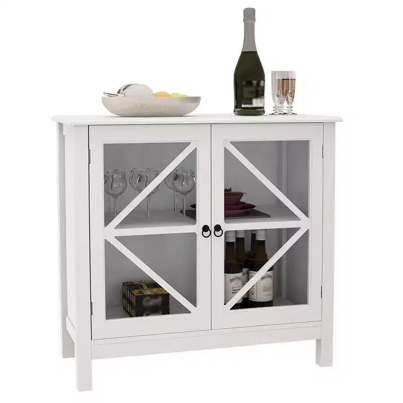 Sideboard Buffet Cabinet, Display Storage Cabinet with Double Framed Glass Doors, Cupboard Console Table for Home Kitchen
