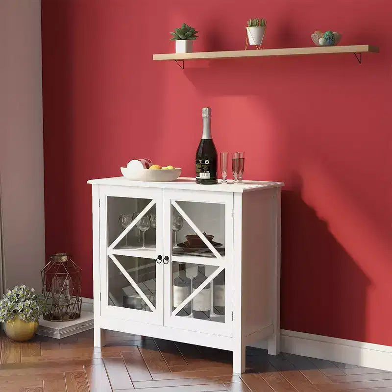Buffet de salle à manger, Meuble de rangement avec portes vitrées, Console pour cuisine domestique