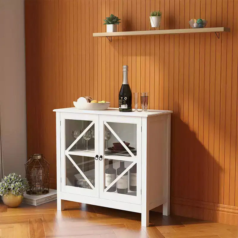 Buffet de salle à manger, Meuble de rangement avec portes vitrées, Console pour cuisine domestique