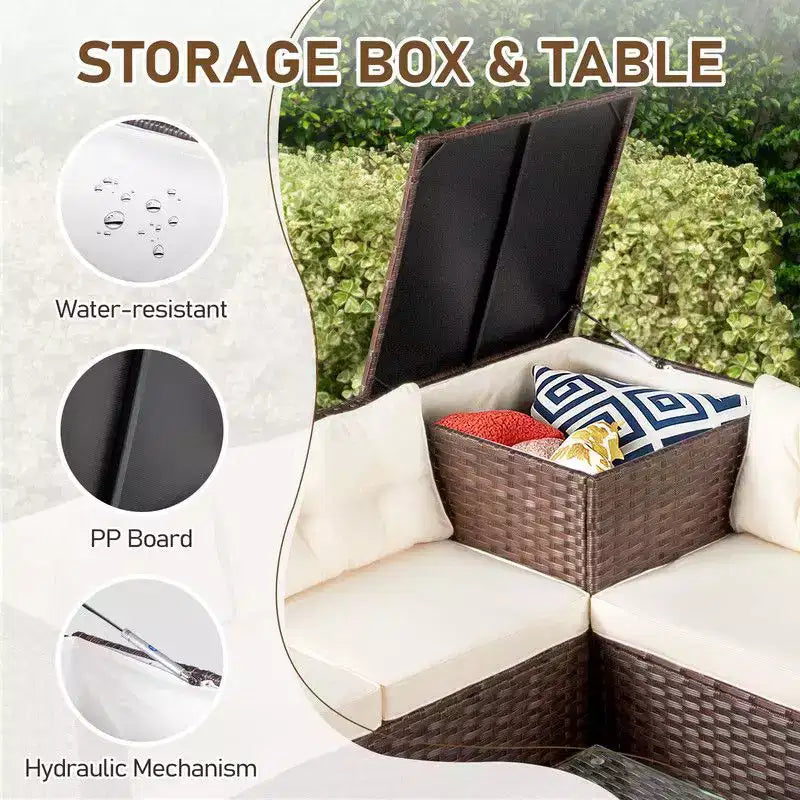 Set da conversazione Karl Home Patio a 4 pezzi in vimini marrone con cuscini beige