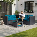 Set da conversazione Karl Home Patio a 4 pezzi in vimini marrone con cuscini beige