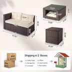 Set da conversazione Karl Home Patio a 4 pezzi in vimini marrone con cuscini beige
