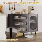 Meuble buffet avec rangement, meuble d'appoint avec porte en verre cannelé et tiroirs, buffet noir pour cuisine, salle à manger, salon
