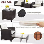 Celebalcony Set da 5 Pezzi di Mobili da Esterno, Set da 2 Sedie da Patio in Rattan Vimini PE con Cuscini Poggiapiedi e Tavolino in Vetro per Veranda Giardino Bianco Sporco