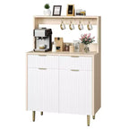 Credenza a buffet scanalata con contenitore, mobile bar moderno con ripiani regolabili e 2 cassetti, tavolo consolle da buffet in legno per sala da pranzo/soggiorno