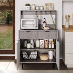 Credenza a buffet scanalata con contenitore, mobile bar moderno con ripiani regolabili e 2 cassetti, tavolo consolle da buffet in legno per sala da pranzo/soggiorno