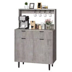 Credenza a buffet scanalata con contenitore, mobile bar moderno con ripiani regolabili e 2 cassetti, tavolo consolle da buffet in legno per sala da pranzo/soggiorno