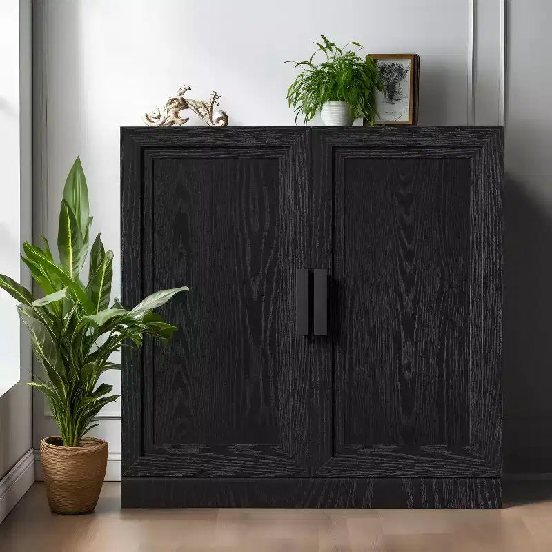 PexFix 31 Armoire d'appoint en bois, Buffet de rangement moderne avec 2 portes et étagère réglable pour salon, salle à manger, entrée, Noir