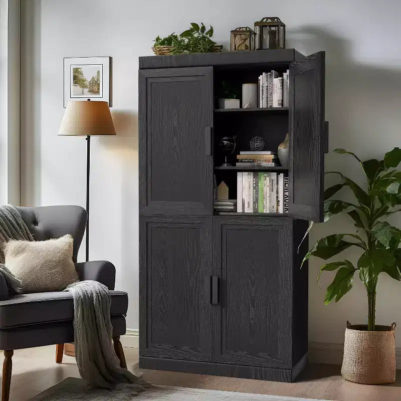 PexFix 31 Armoire d'appoint en bois, Buffet de rangement moderne avec 2 portes et étagère réglable pour salon, salle à manger, entrée, Noir