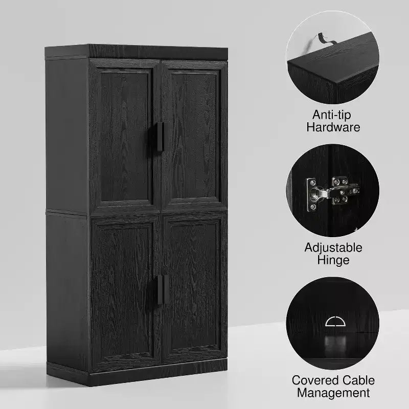 PexFix 31 Armoire d'appoint en bois, Buffet de rangement moderne avec 2 portes et étagère réglable pour salon, salle à manger, entrée, Noir
