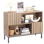 Bahut semi-ouvert, buffet à motif ondulé de 100 cm avec pieds en métal, console marron chêne et noire pour salon, salle à manger, meuble de rangement d'entrée