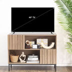 Bahut semi-ouvert, buffet à motif ondulé de 100 cm avec pieds en métal, console marron chêne et noire pour salon, salle à manger, meuble de rangement d'entrée