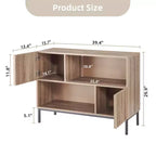 Bahut semi-ouvert, buffet à motif ondulé de 100 cm avec pieds en métal, console marron chêne et noire pour salon, salle à manger, meuble de rangement d'entrée