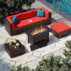 Celebalcony Set Mobili da Giardino 6 Pezzi con Tavolo Braciere da 45 Pollici. Divano Sezionale Esterno in Rattan Vimini PE Set da Conversazione con Tavolo in Vetro