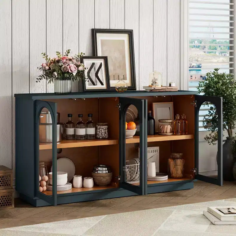 GDFStudio Henley, Credenza a 4 ante con ante in vetro ad arco e ripiani regolabili