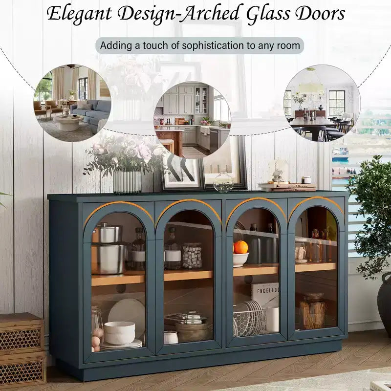 GDFStudio Henley, Credenza a 4 ante con ante in vetro ad arco e ripiani regolabili