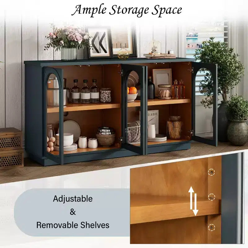 GDFStudio Henley, Credenza a 4 ante con ante in vetro ad arco e ripiani regolabili