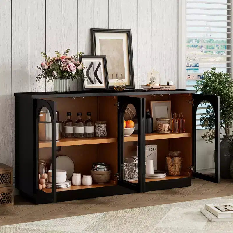 GDFStudio Henley, Credenza a 4 ante con ante in vetro ad arco e ripiani regolabili