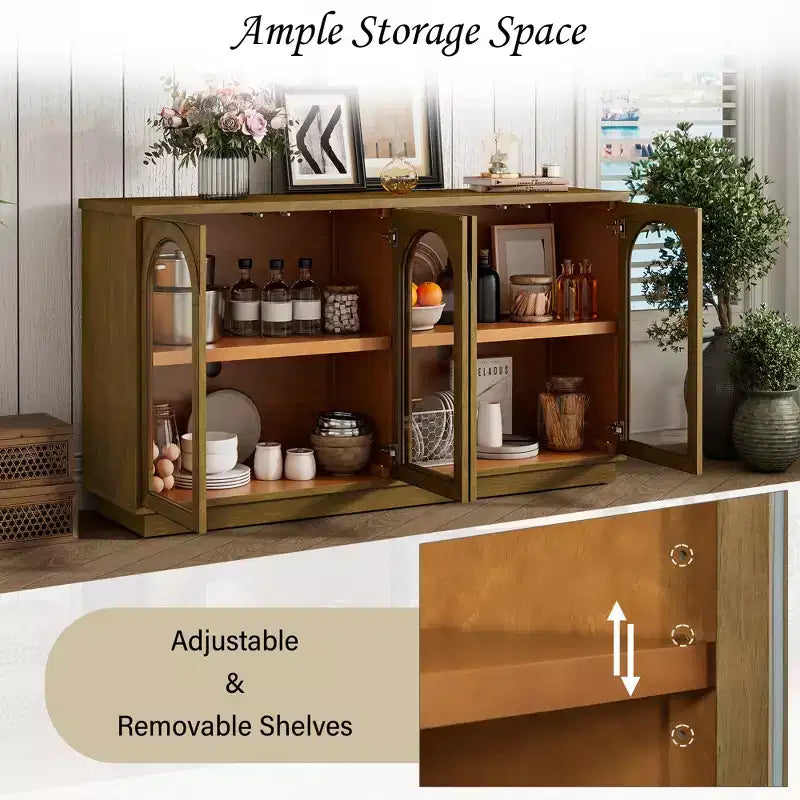 GDFStudio Henley, Credenza a 4 ante con ante in vetro ad arco e ripiani regolabili