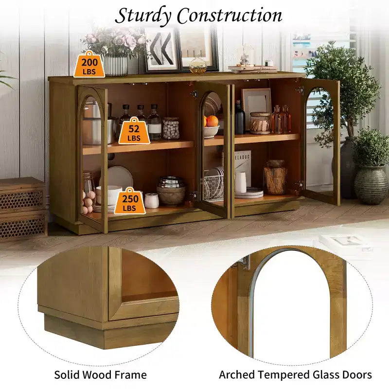 GDFStudio Henley, Credenza a 4 ante con ante in vetro ad arco e ripiani regolabili