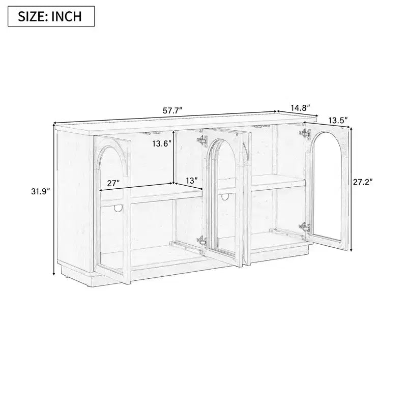 GDFStudio Henley, Credenza a 4 ante con ante in vetro ad arco e ripiani regolabili