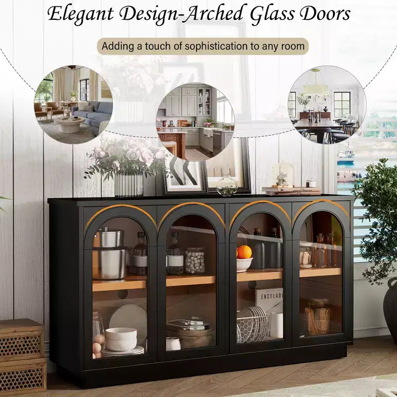 GDFStudio Henley, Credenza a 4 ante con ante in vetro ad arco e ripiani regolabili
