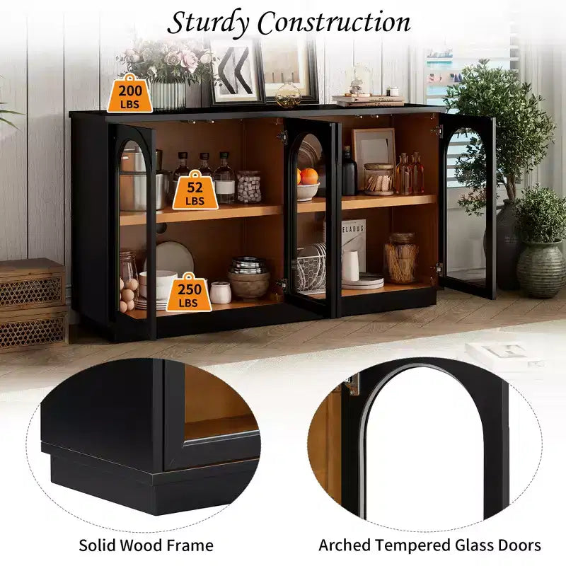 GDFStudio Henley, Credenza a 4 ante con ante in vetro ad arco e ripiani regolabili
