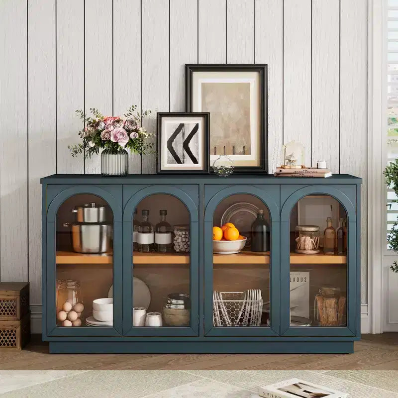 GDFStudio Henley, Credenza a 4 ante con ante in vetro ad arco e ripiani regolabili