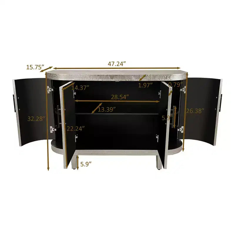 Madia contenitore moderna con accenti, credenza a buffet curva con 4 ante, ripiani regolabili, mobiletto bar per soggiorno, corridoio