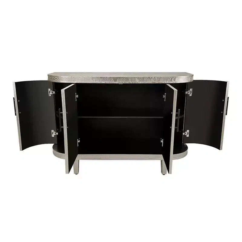 Madia contenitore moderna con accenti, credenza a buffet curva con 4 ante, ripiani regolabili, mobiletto bar per soggiorno, corridoio