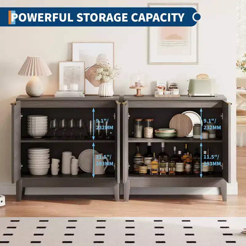 Madia moderna scanalata da 80 cm con 2 ante - Credenza in stile Mid-Century, mobile bar e consolle per cucina, sala da pranzo, ingresso