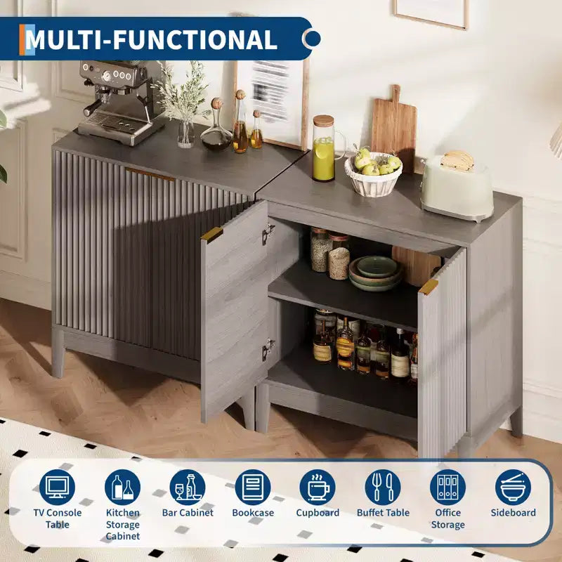Madia moderna scanalata da 80 cm con 2 ante - Credenza in stile Mid-Century, mobile bar e consolle per cucina, sala da pranzo, ingresso