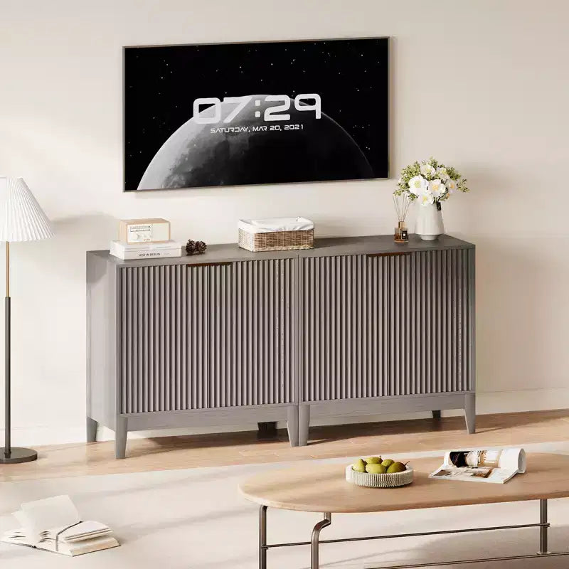 Madia moderna scanalata da 80 cm con 2 ante - Credenza in stile Mid-Century, mobile bar e consolle per cucina, sala da pranzo, ingresso