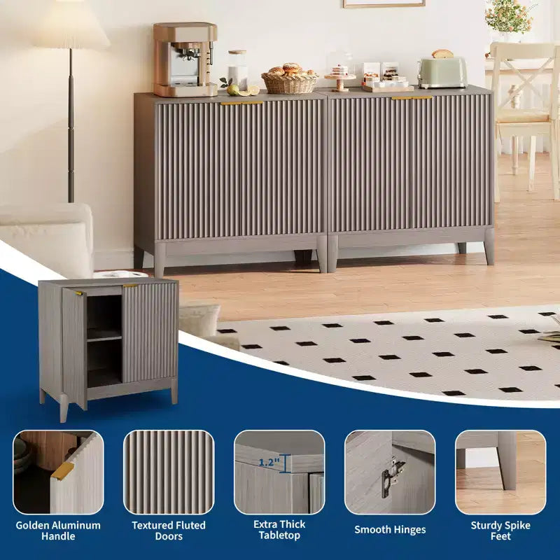 Madia moderna scanalata da 80 cm con 2 ante - Credenza in stile Mid-Century, mobile bar e consolle per cucina, sala da pranzo, ingresso