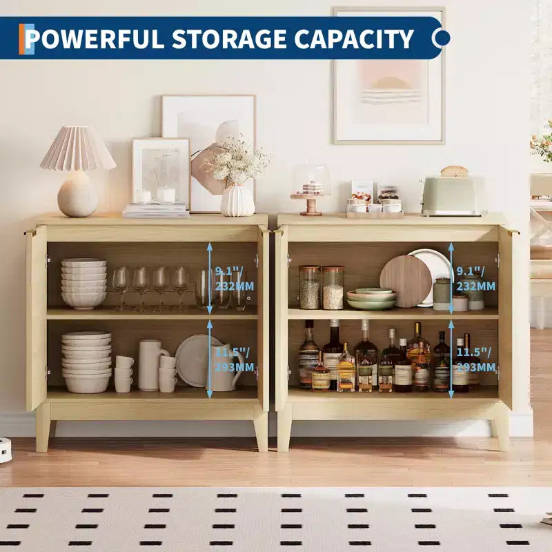 Madia moderna scanalata da 80 cm con 2 ante - Credenza in stile Mid-Century, mobile bar e consolle per cucina, sala da pranzo, ingresso
