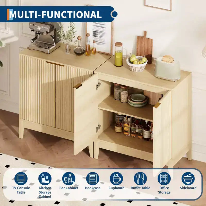 Madia moderna scanalata da 80 cm con 2 ante - Credenza in stile Mid-Century, mobile bar e consolle per cucina, sala da pranzo, ingresso
