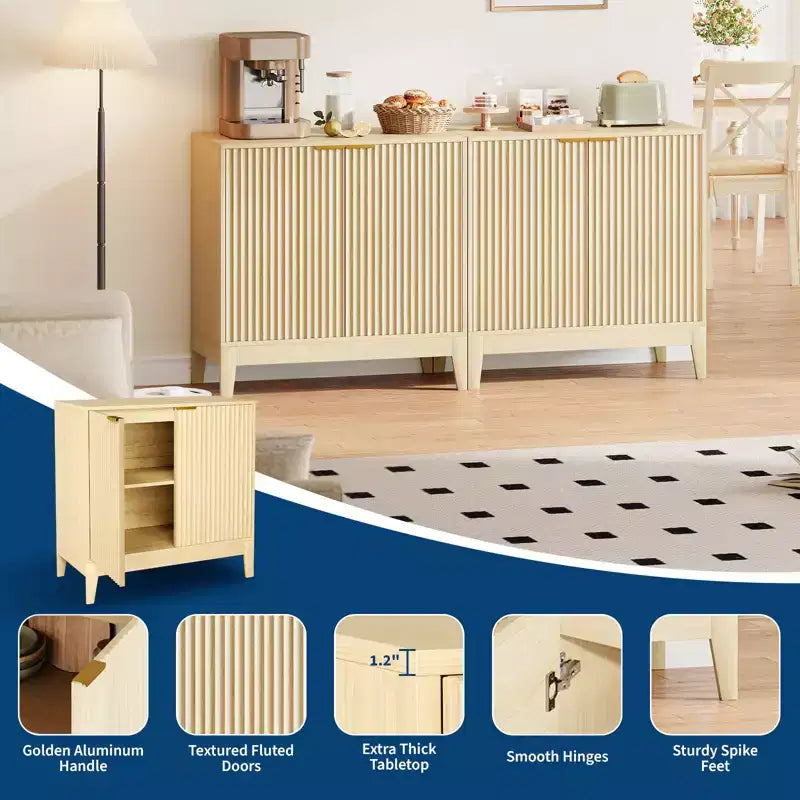 Madia moderna scanalata da 80 cm con 2 ante - Credenza in stile Mid-Century, mobile bar e consolle per cucina, sala da pranzo, ingresso