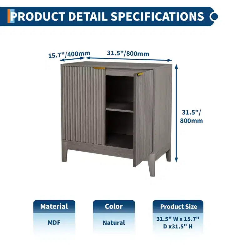 Madia moderna scanalata da 80 cm con 2 ante - Credenza in stile Mid-Century, mobile bar e consolle per cucina, sala da pranzo, ingresso