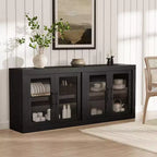 GustoWave Modern Accent Kitchen Sideboard Buffet Cabinet with 4 Glass Doors, Black