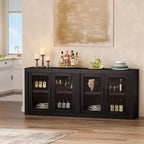 Buffet de cuisine d'appoint moderne GustoWave avec 4 portes vitrées, noir