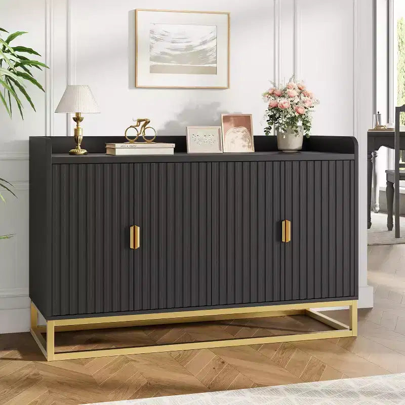Buffet de rangement avec 4 portes 120 cm de large, enfilade cannelée, buffet moderne, meuble console multimédia