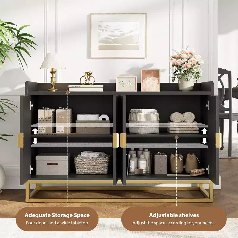 Buffet de rangement avec 4 portes 120 cm de large, enfilade cannelée, buffet moderne, meuble console multimédia