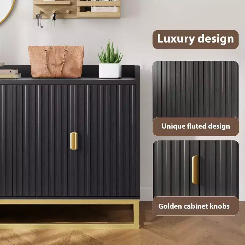 Buffet de rangement avec 4 portes 120 cm de large, enfilade cannelée, buffet moderne, meuble console multimédia