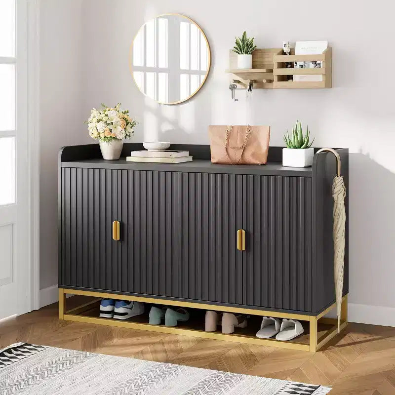 Buffet de rangement avec 4 portes 120 cm de large, enfilade cannelée, buffet moderne, meuble console multimédia