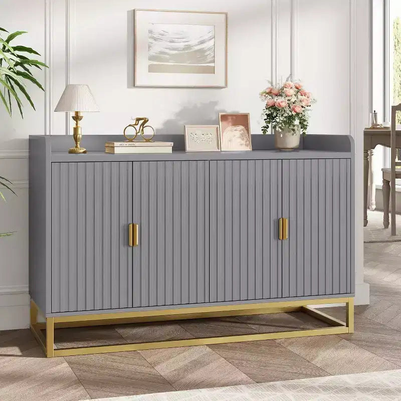 Buffet de rangement avec 4 portes 120 cm de large, enfilade cannelée, buffet moderne, meuble console multimédia