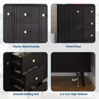 Mobile credenza con ante, buffet con cassetti e ante a flauto, mobile contenitore con 2 ante e 3 cassetti, nero