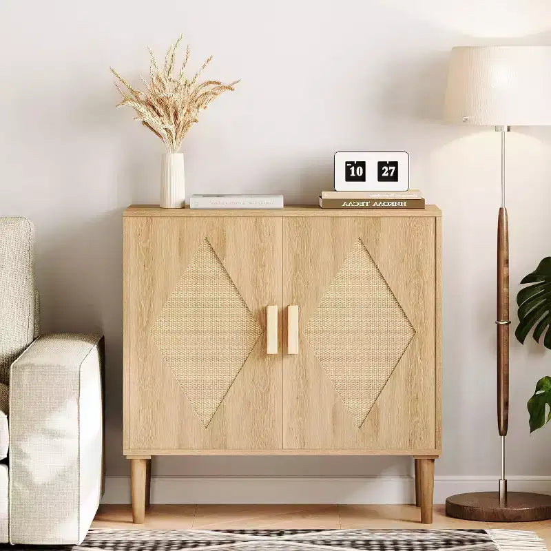 GustoWave Buffet Cabinet with Storage,Storage Cabinet with 2 Rattan Decorated,Sideboard Cabinet,Accent Cabinet for Living Room, Dining Room, Entryway