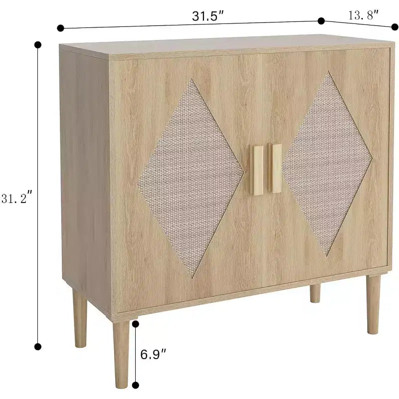 Mobile Buffet GustoWave con Contenitore, Armadietto Contenitore con 2 Sportelli in Rattan, Credenza, Mobiletto d'Accento per Soggiorno, Sala da Pranico, Ingresso